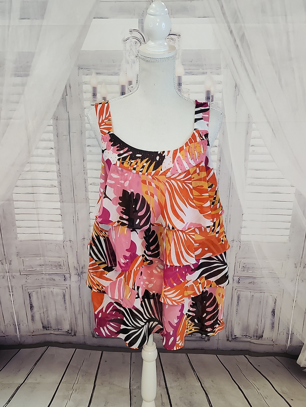 Lane Bryant Beaded Tropical Print Tank Top